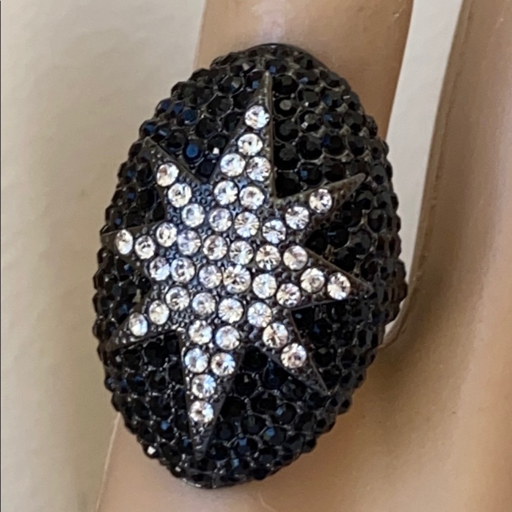 Vintage pave black clear CZ Rhinestone Akkad ring